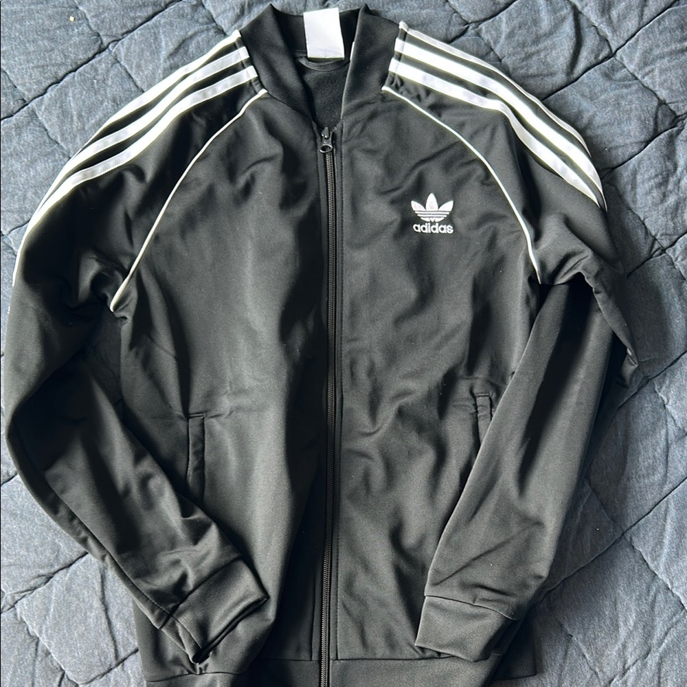 Adidas Black Track Jacket with White Stripes